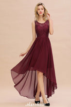 Burgundy Hi-Lo Evening Party Dress Sleeveless Lace Bridesmaid Dress