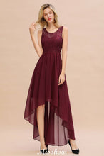 Burgundy Hi-Lo Evening Party Dress Sleeveless Lace Bridesmaid Dress