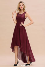 Burgundy Hi-Lo Evening Party Dress Sleeveless Lace Bridesmaid Dress