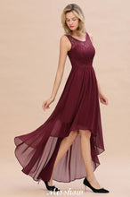 Burgundy Hi-Lo Evening Party Dress Sleeveless Lace Bridesmaid Dress