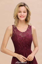Burgundy Hi-Lo Evening Party Dress Sleeveless Lace Bridesmaid Dress