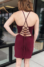 Burgundy Split Homecoming Dress Short Prom Dress With Criss Cross Back PD292