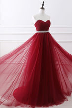 Burgundy Tulle A-line Sweetheart Prom Dress
