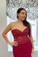 Ember | Sweetheart Corset Lace Hot Pink Long Prom Dress with Slit