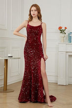 Glitter Sequin Prom Dress with Slit Scoop Neck Prom Dress SYP171