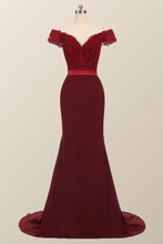 Lace Burgundy Bridesmaid Dress Off-the-Shoulder Mermaid Prom Dresses