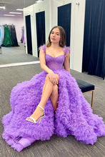 Ingrid |A Line Sweetheart Tiered Tulle Long Prom Dress With Slit