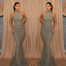 Long Halter Mermaid Sleeveless Evening Prom Dress