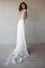 Ivory See-through Cap Sleeves Boho Wedding Dresses, Beach Wedding Dress, MW518