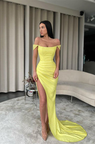 Mermaid Sequined Off-The-Shoulder Long Prom Dress with Split