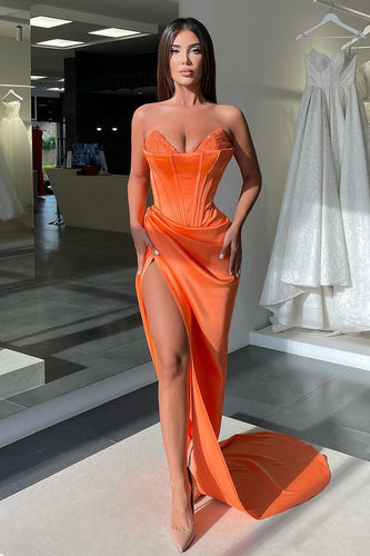 Mermaid Beads Sleeveless V-Neck Long Prom Dress With Split