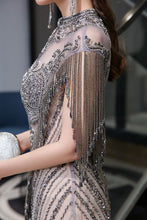 Cap Sleeves High Neck Sparkly Beads Floor-Length Mermaid Evening Party Gown