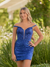 Sheath Sequins Off the Shoulder Short Lace Homecoming Dress