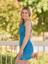 Sheath One Shoulder Blue Sequin Homecoming Dress With Slit