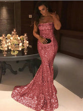 Elegant Long Strapless Sequins Mermaid Evening Prom Dress
