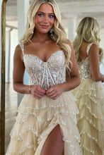 Scout | A-Line Sweetheart Champagne Tulle Prom Dresses with Appliques