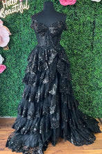 Ceryn | Pink Sequin Appliques Off-the-Shoulder Ruffle Tiered Long Gown