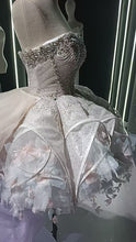 Starry veil feather crystal embellished flower bud dress
