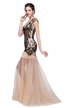 Champagne V-Neck Mermaid Floor-length Prom Dresses