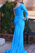 Charee | Blue One-Sleeve Mermaid Long Gown with Slit