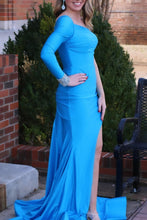 Charee | Blue One-Sleeve Mermaid Long Gown with Slit