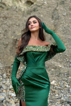 Charming Column Satin One Shoulder Sleeveless Green Prom Dress With Split Front