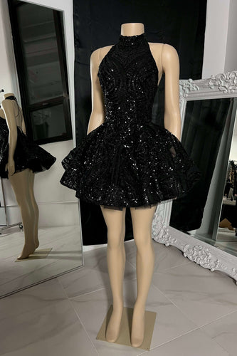 Charming High-neck Sleeveless MIni Prom Dress With Beading