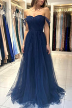 Charming Long A-line Sweetheart Off-The-Shoulder Tulle Prom Dresses