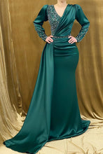 Charming Long Satin V-neck Mermaid Prom Dress With Beading