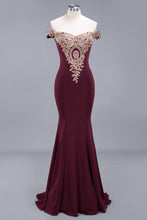 Charming Off-The-Shoulder Mermaid Gold Appliques Prom Dress Slim Floor-Length Evening Gown