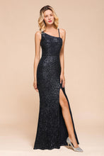 Charming One Shoulder Glitter Sequins Evening Prom Dress Side Split Party Gown