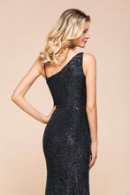 Charming One Shoulder Glitter Sequins Evening Prom Dress Side Split Party Gown