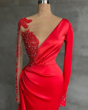 Charming Red Beading Mermaid Prom Dress Side Slit with Lace