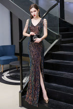 Charming Sparkly Sequins Beading Side Slit Prom Dress Floor Length