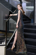 Charming Sparkly Sequins Beading Side Slit Prom Dress Floor Length