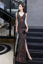 Charming Sparkly Sequins Beading Side Slit Prom Dress Floor Length