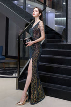 Charming Sparkly Sequins Beading Side Slit Prom Dress Floor Length