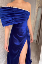 Charming Strapless Royal Blue Split From A-line Satin Prom Dress