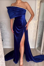 Charming Strapless Royal Blue Split From A-line Satin Prom Dress