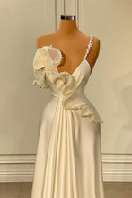 Charming White Asymmetrical Satin Prom Dress with Ruffles