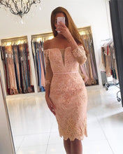 Short Mermaid Off-the-shoulder Lace Prom Dress with Sleeves