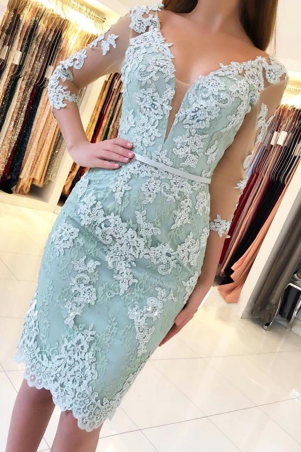 Short Mermaid Off-the-shoulder Lace Prom Dress with Sleeves