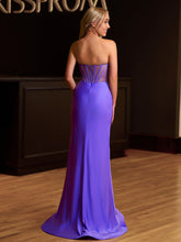 Arana| Fuchsia Mermaid Strapless Satin Long Prom Dresses With Beading