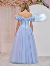 Isabel | Cinderella Blue Tulle Off the Shoulder With Crystals & Butterflies Ball Gown