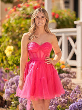 A Line  Fuchsia Tulle Strapless Homecoming Dress