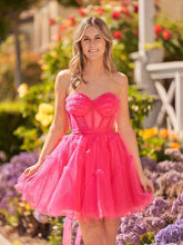 A Line  Fuchsia Tulle Strapless Homecoming Dress