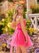 A Line  Fuchsia Tulle Strapless Homecoming Dress