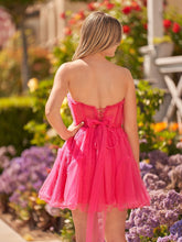 A Line  Fuchsia Tulle Strapless Homecoming Dress