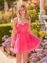 A Line  Fuchsia Tulle Strapless Homecoming Dress