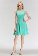 Classic V-Neck Floral Mini Cocktail Dress Sleeveless Chiffon Knee Length Homecoming Dress